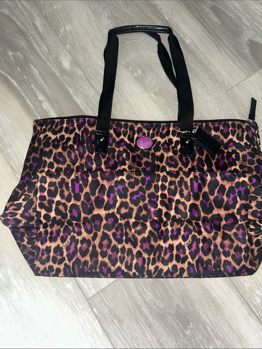 LIKE NEW Coach Nylon Weekender Ocelot Print Tote with Snap-in Pouch - Picture 3 of 16